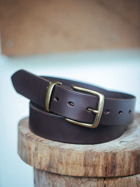 The Real McCaul Leathergoods Belts Antique Brass / 30” (77cm) Standard 38mm Belt - Dark Brown Australian Made Australian Owned Solid Leather Men's Belt - Handmade in Australia - Brass Buckle