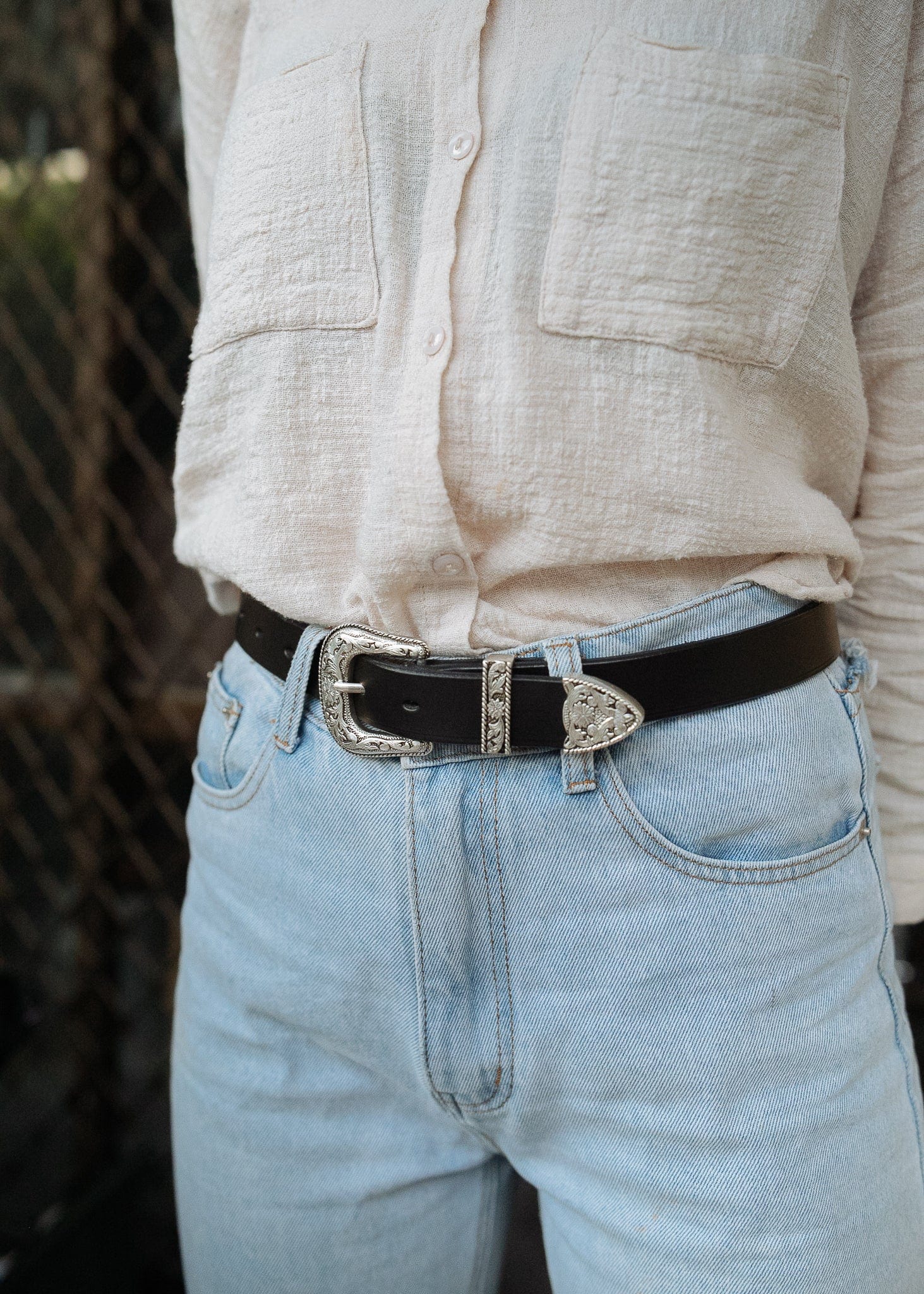The Real McCaul Leathergoods Belts Embellished Buckle Belt - 30mm - Black Australian Made Australian Owned Croc Embossed Genuine Leather Western Women's Belt - 30mm - Black