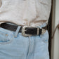 The Real McCaul Leathergoods Belts Embellished Buckle Belt - 30mm - Black Australian Made Australian Owned Croc Embossed Genuine Leather Western Women's Belt - 30mm - Black