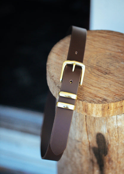 The Real McCaul Leathergoods Belts Gold / 30” (77cm) Plain 35mm Belt - Double Keeper - Dark Brown Australian Made Australian Owned Genuine Cowhide Leather Belt - Handmade in Australia