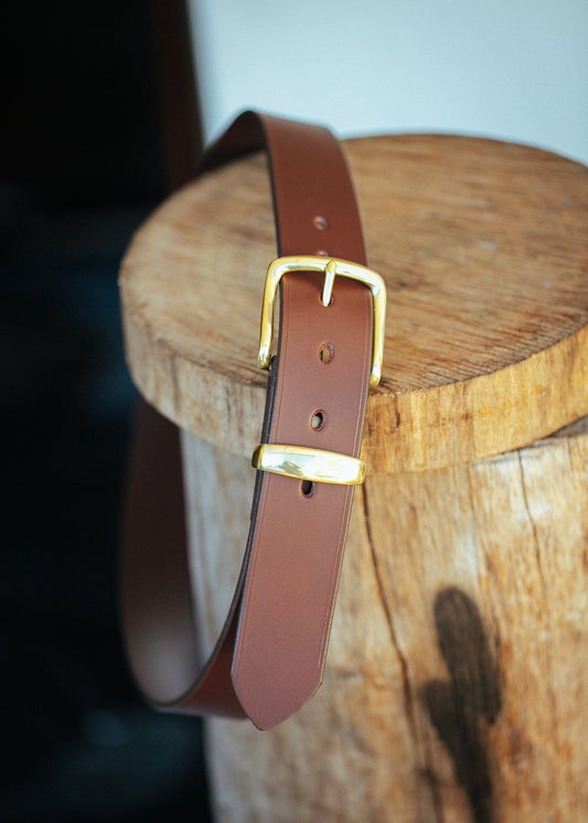 The Real McCaul Leathergoods Belts Gold / 30” (77cm) Plain 38mm Belt - Cognac Australian Made Australian Owned Solid Leather Men's Belt - Handmade in Australia - Black - Brass Buckle