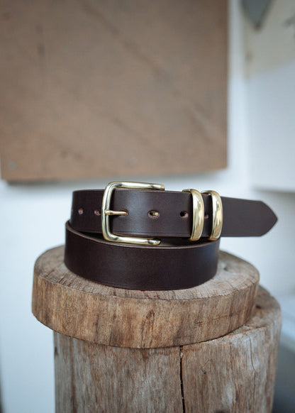 The Real McCaul Leathergoods Belts Gold / 30” (77cm) Plain 38mm Belt - Double Keeper - Dark Brown Australian Made Australian Owned Genuine Cowhide Leather Belt - Handmade in Australia