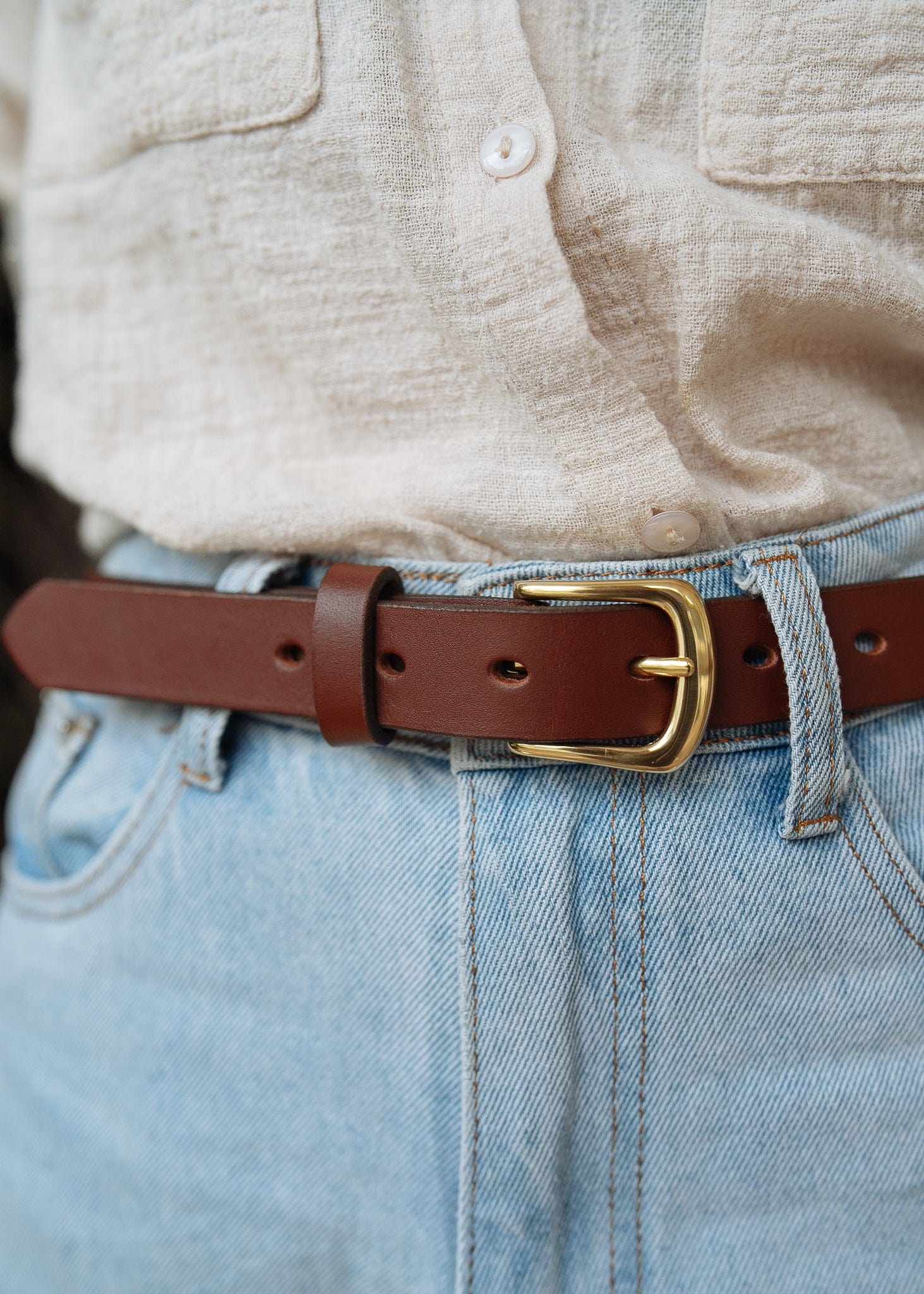 The Real McCaul Leathergoods Belts Plain Narrow 25mm Belt - Cognac Australian Made Australian Owned Australian Made 25mm Narrow Leather Belt - Tan