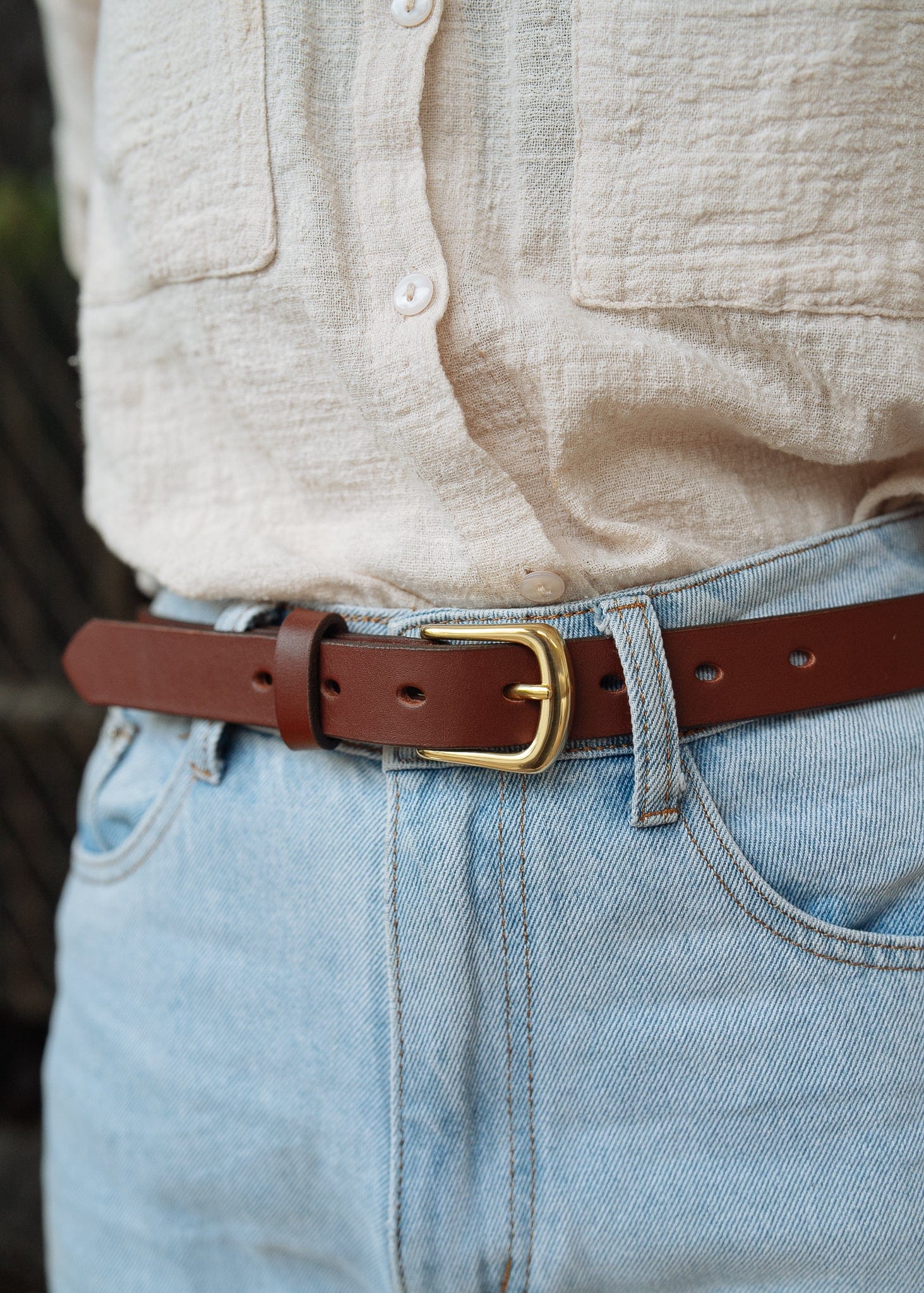 The Real McCaul Leathergoods Belts Plain Narrow 25mm Belt - Cognac Australian Made Australian Owned Australian Made 25mm Narrow Leather Belt - Tan