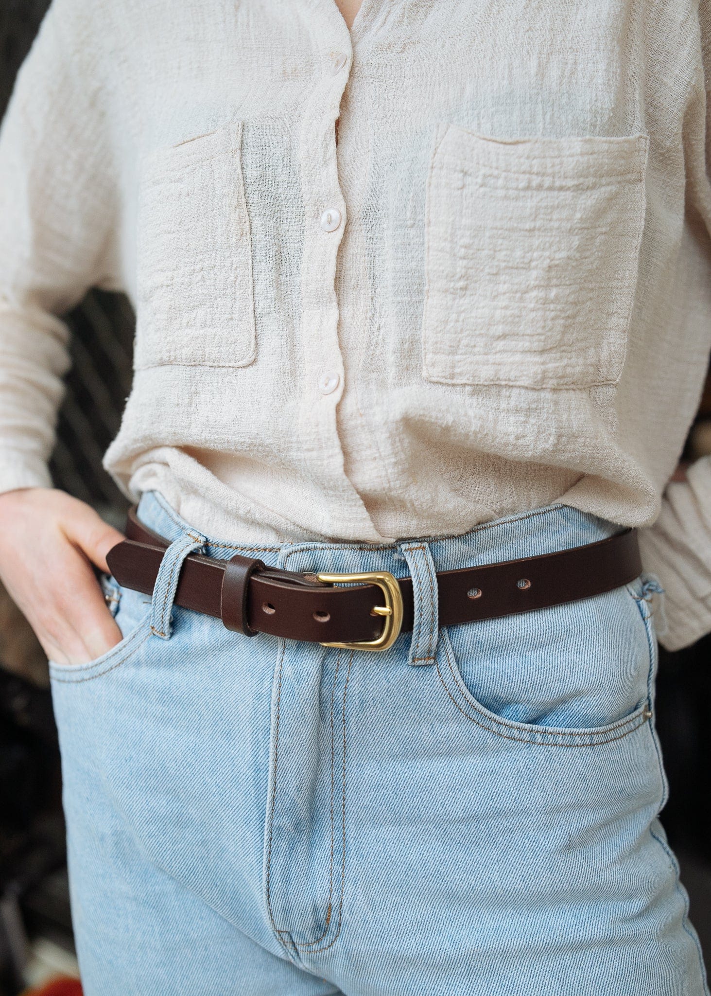 The Real McCaul Leathergoods Belts Plain Narrow 25mm Belt - Dark Brown Australian Made Australian Owned Australian Made 25mm Narrow Leather Belt - Tan
