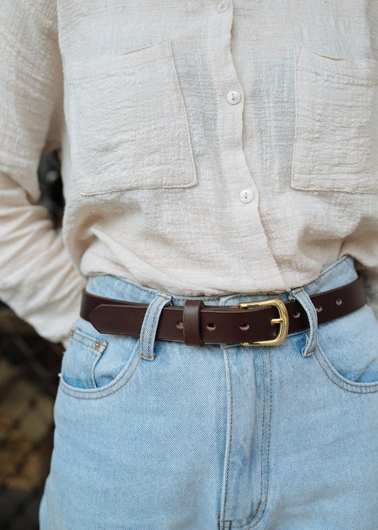 The Real McCaul Leathergoods Belts Plain Narrow 25mm Belt - Dark Brown Australian Made Australian Owned Australian Made 25mm Narrow Leather Belt - Tan