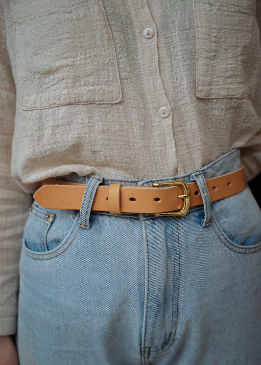 The Real McCaul Leathergoods Belts Plain Narrow 25mm Belt - Natural Australian Made Australian Owned Australian Made 25mm Narrow Leather Belt - Tan