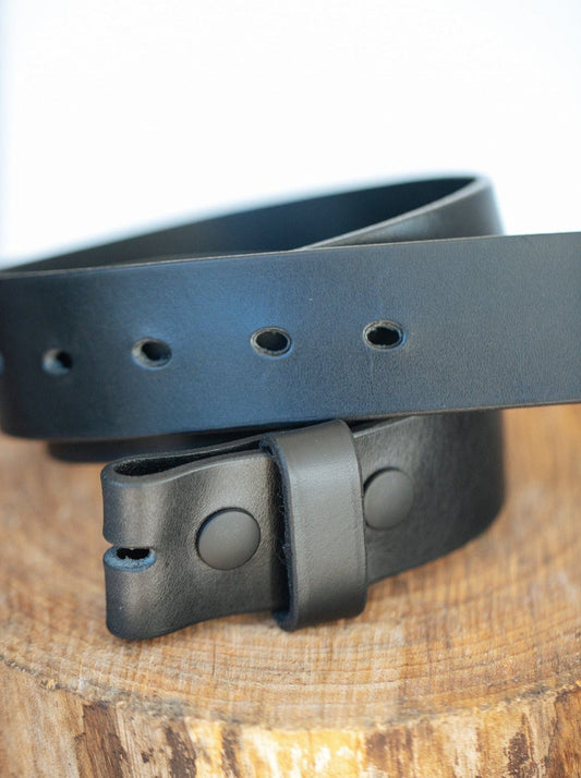 The Real McCaul Leathergoods Belts Press Stud Clip Belt 38mm- Black Australian Made Australian Owned Solid Leather Men's Belt - Handmade in Australia - Black - Brass Buckle