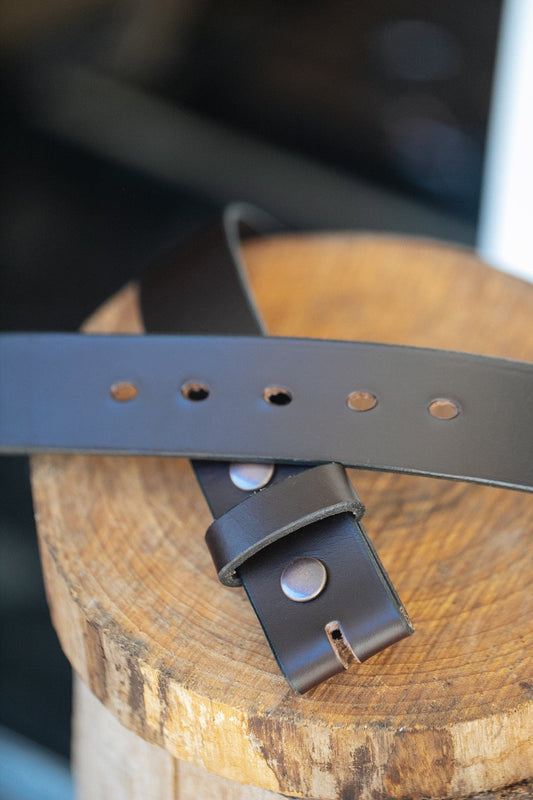 The Real McCaul Leathergoods Belts Press Stud Clip Belt 38mm - Dark Brown Australian Made Australian Owned Solid Leather Men's Belt - Handmade in Australia - Black - Brass Buckle