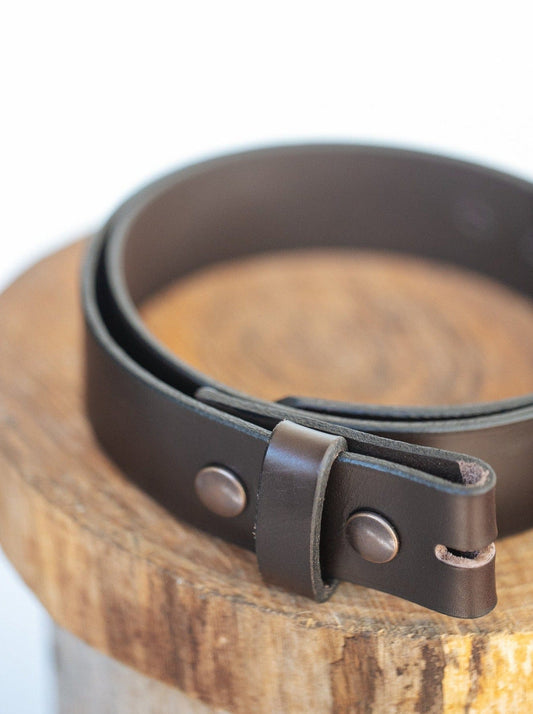 The Real McCaul Leathergoods Belts Press Stud Clip Belt 38mm - Dark Brown Australian Made Australian Owned Solid Leather Men's Belt - Handmade in Australia - Black - Brass Buckle