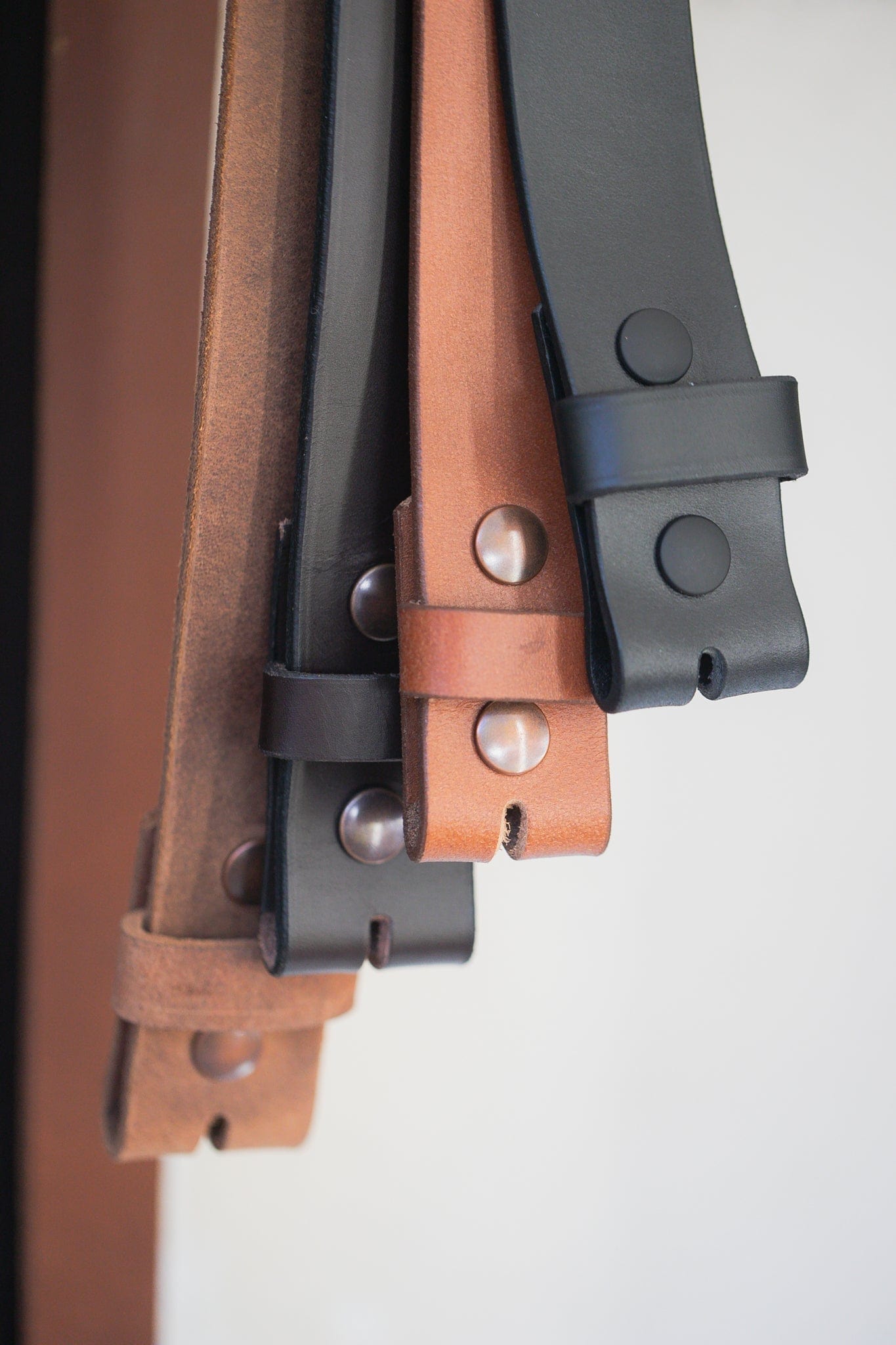 The Real McCaul Leathergoods Belts Press Stud Clip Belt 38mm - Dark Brown Australian Made Australian Owned Solid Leather Men's Belt - Handmade in Australia - Black - Brass Buckle