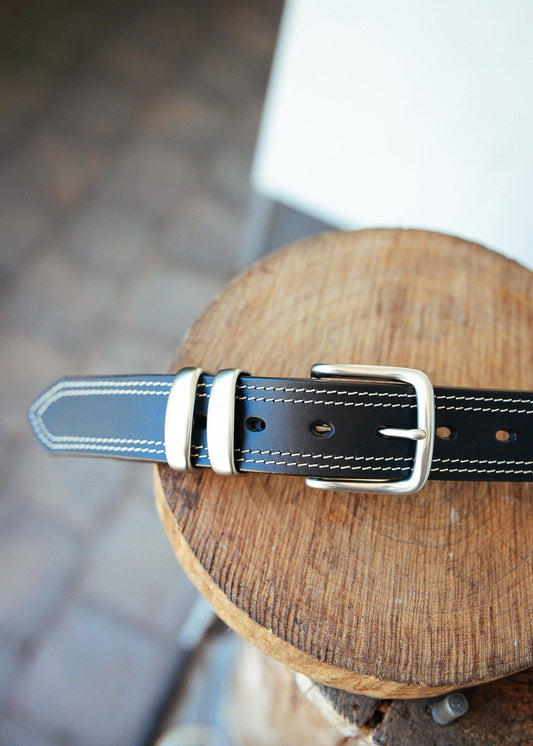 The Real McCaul Leathergoods Belts Serge Belt 38mm - Double Stitch - Black Australian Made Australian Owned Australian Made Solid Leather Full Grain Rancher Belt- Black