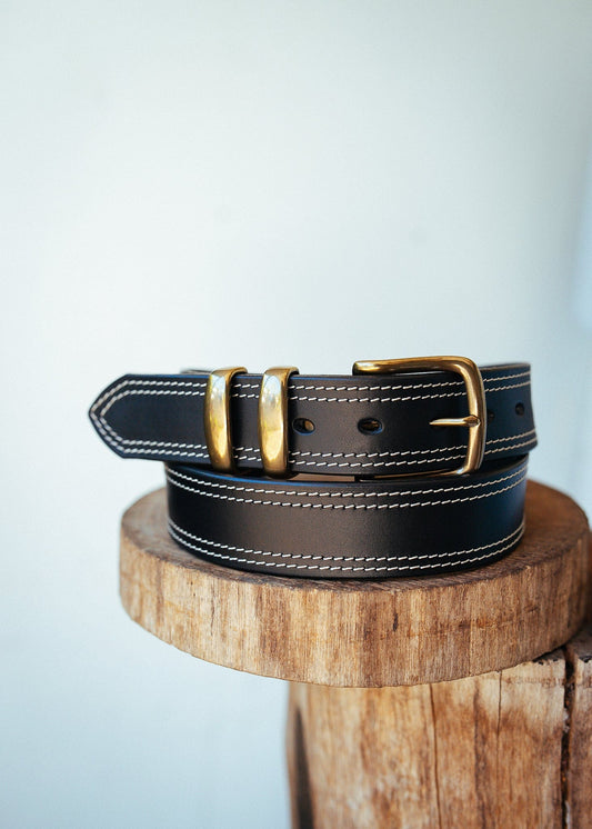 The Real McCaul Leathergoods Belts Serge Belt 38mm - Double Stitch - Black Australian Made Australian Owned Australian Made Solid Leather Full Grain Rancher Belt- Black