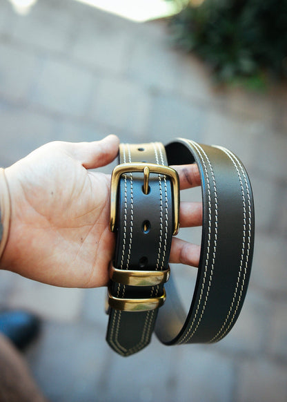 The Real McCaul Leathergoods Belts Serge Belt 38mm - Double Stitch - Black Australian Made Australian Owned Australian Made Solid Leather Full Grain Rancher Belt- Black