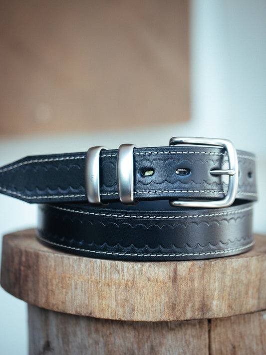 The Real McCaul Leathergoods Belts Silver / 28" (71cm) Deluxe Rancher Belt - 38mm - Black Australian Made Australian Owned Australian Made Solid Leather Full Grain Rancher Belt- Black