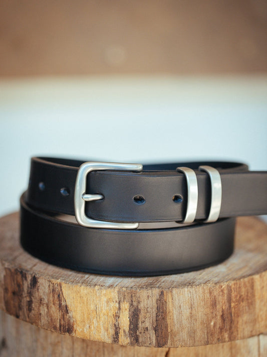 The Real McCaul Leathergoods Belts Silver / 48" (122cm) Standard 32mm Belt- Double Keeper - Black Australian Made Australian Owned Solid Leather Men's Belt - Handmade in Australia - Brass Buckle