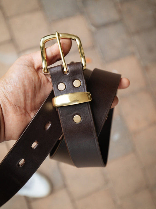 The Real McCaul Leathergoods Belts Standard 38mm Belt - Dark Brown Australian Made Australian Owned Solid Leather Men's Belt - Handmade in Australia - Brass Buckle