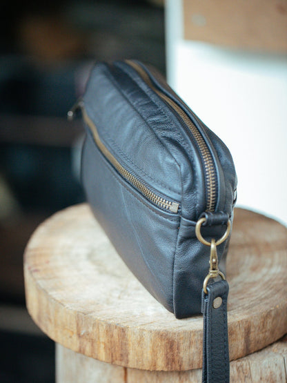 The Real McCaul Leathergoods Black Utility Wrist Bag - Cowhide Australian Made Australian Owned Leather Utility Bag- Made In Australia