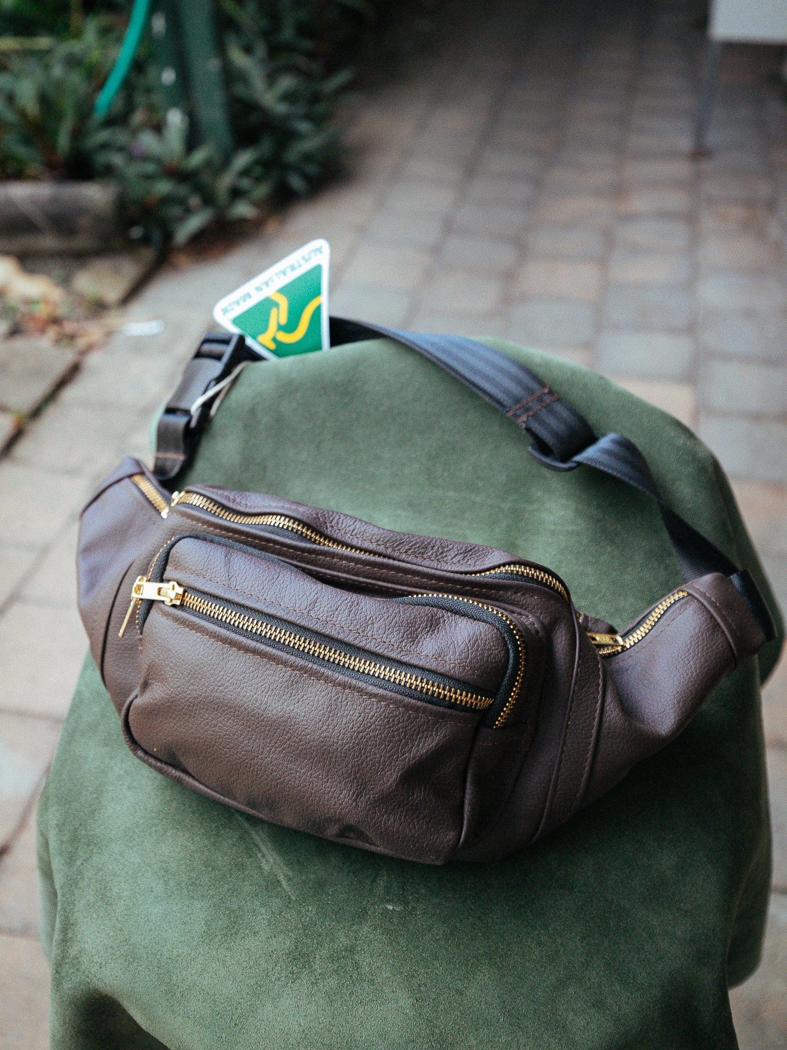 The Real McCaul Leathergoods Bum Bag Multi-Pocket Belt Bum Bag - Cowhide Australian Made Australian Owned Deluxe Leather Bum Bag Handmade in Australia YKK Zips