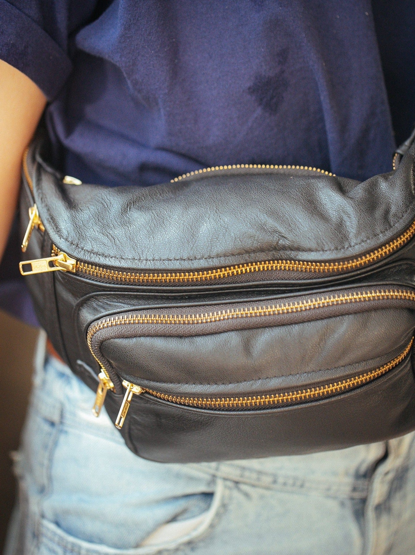 The Real McCaul Leathergoods Bum Bag Multi-Pocket Belt Bum Bag - Cowhide Australian Made Australian Owned Deluxe Leather Bum Bag Handmade in Australia YKK Zips