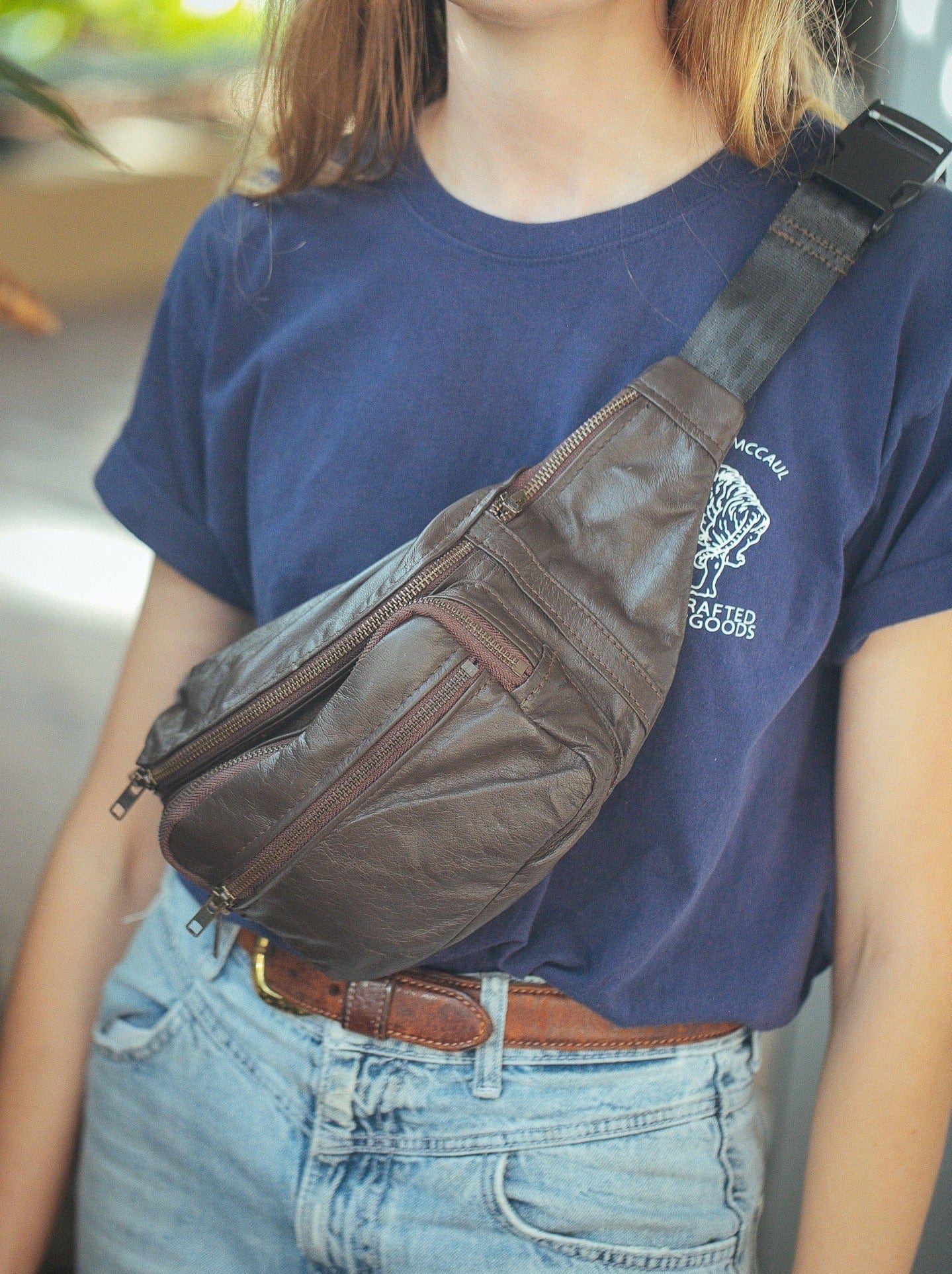 The Real McCaul Leathergoods Bum Bag Multi-Pocket Belt Bum Bag - Premium Kangaroo Australian Made Australian Owned Deluxe Leather Bum Bag Handmade in Australia YKK Zips