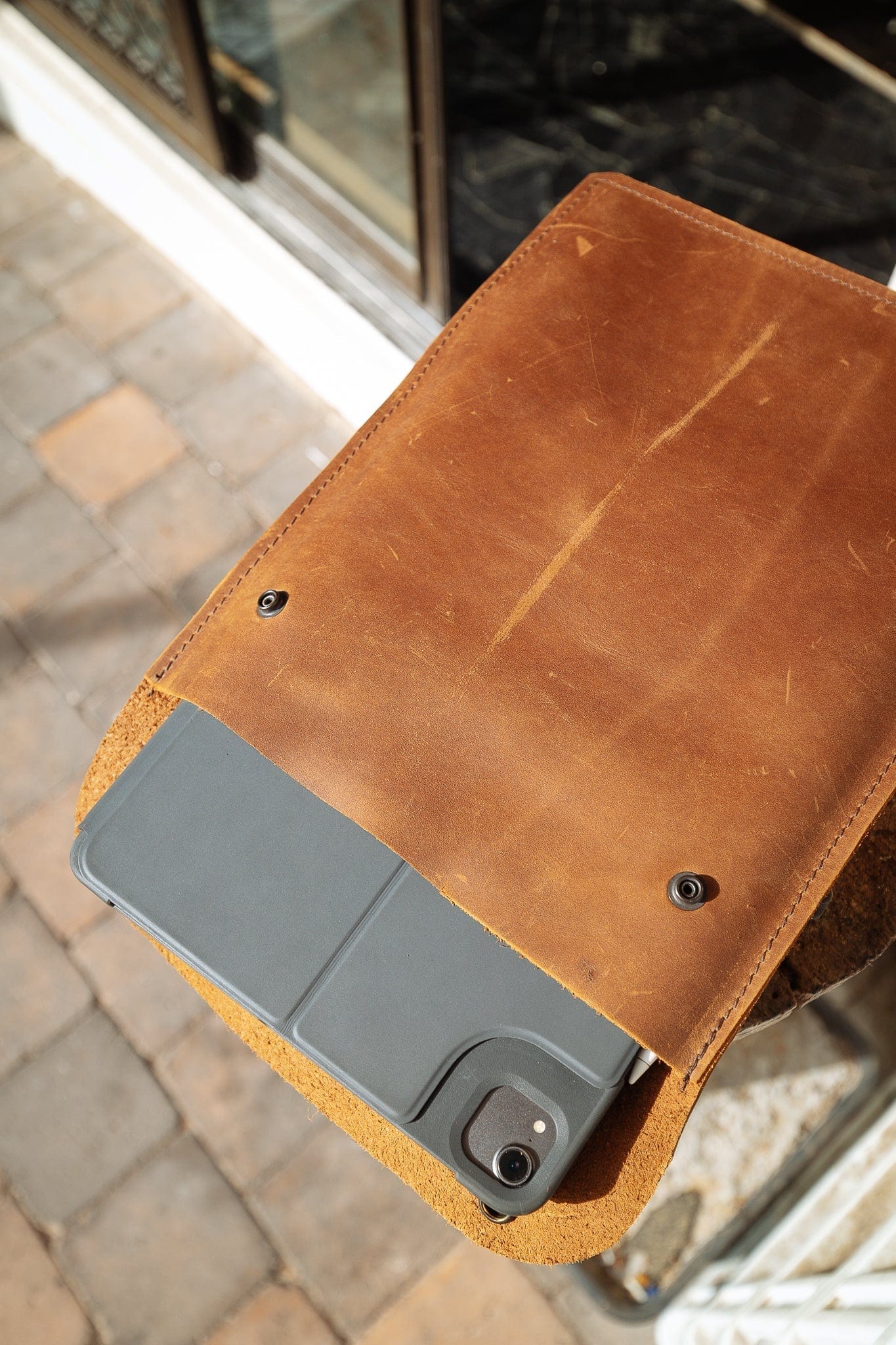 The Real McCaul Leathergoods Computer Accessories Light Rustic / Dark Sleeve Case for Tablet/Laptop - 15” - Vertical Australian Made Australian Owned