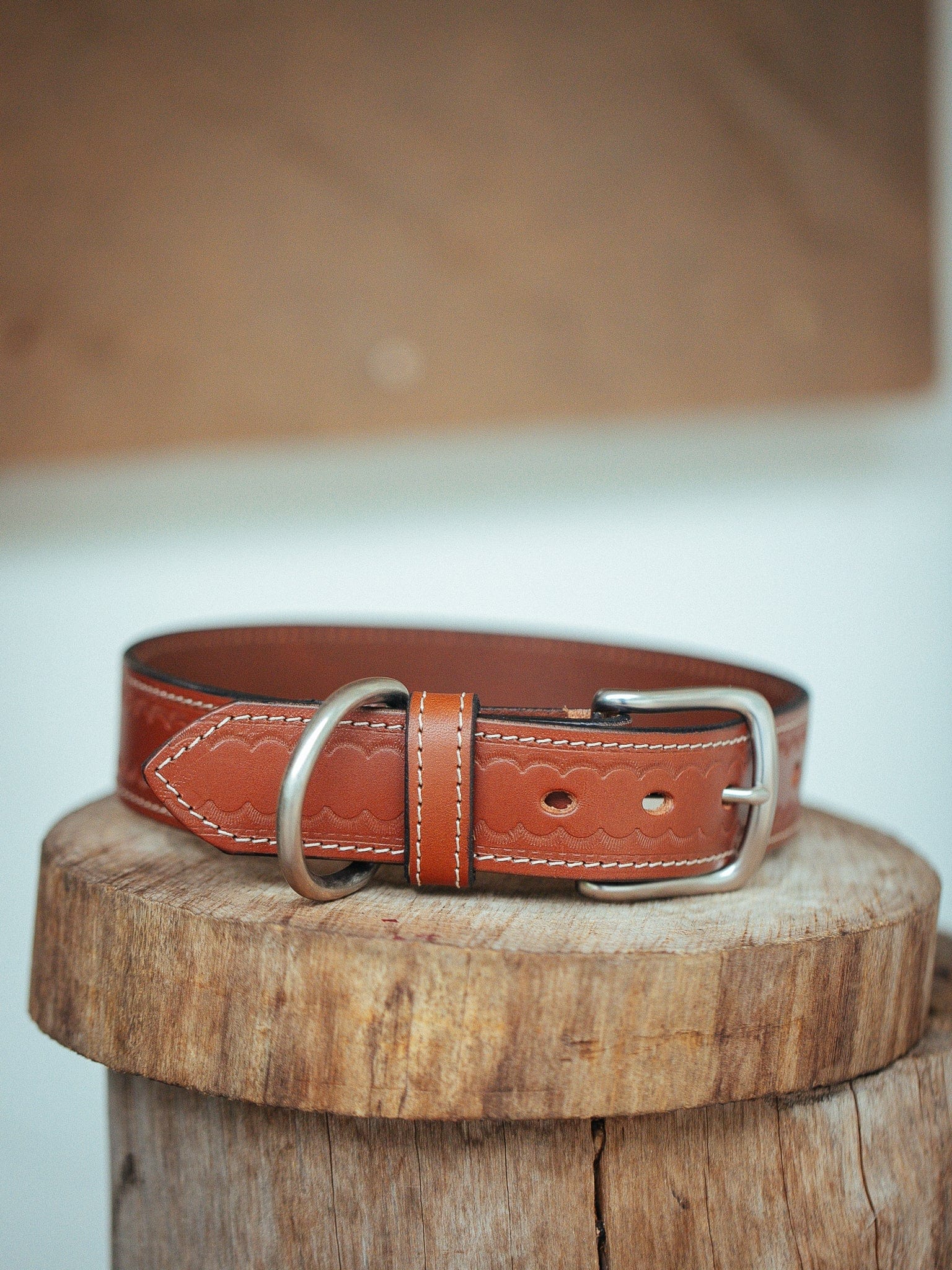The Real McCaul Leathergoods Deluxe Rancher Dog Collar - 38mm - Tan Australian Made Australian Owned Leather Dog Collar with Brass Fittings- Australian Made