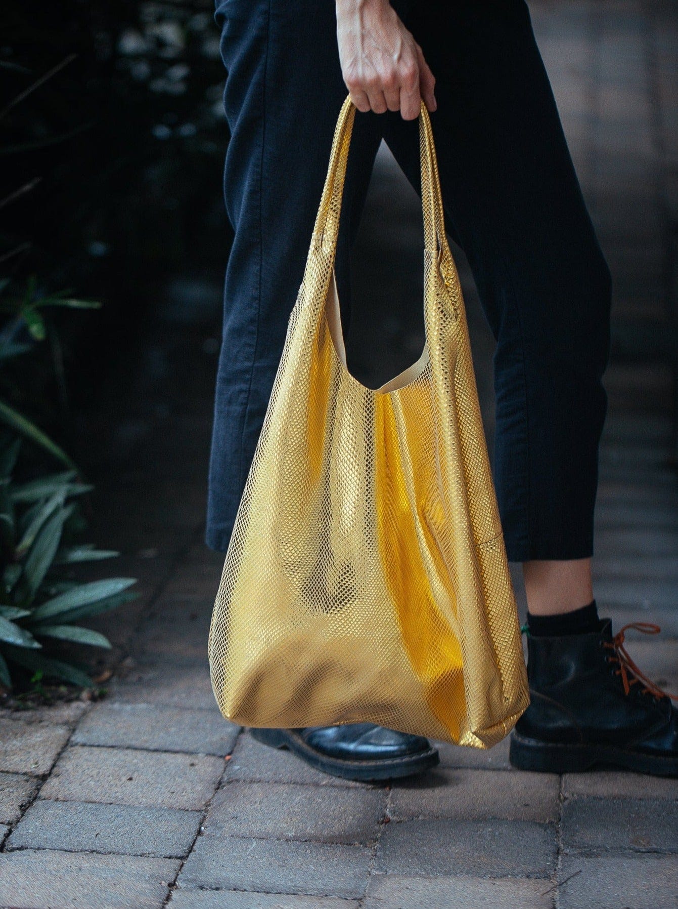The Real McCaul Leathergoods Handbags Gold Sling Tote Bag - Cowhide Australian Made Australian Owned Slouch Tote Bag Leather Made In Australia 