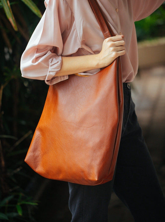 The Real McCaul Leathergoods Handbags Rust Sling Tote Bag - Cowhide Australian Made Australian Owned Slouch Tote Bag Leather Made In Australia 