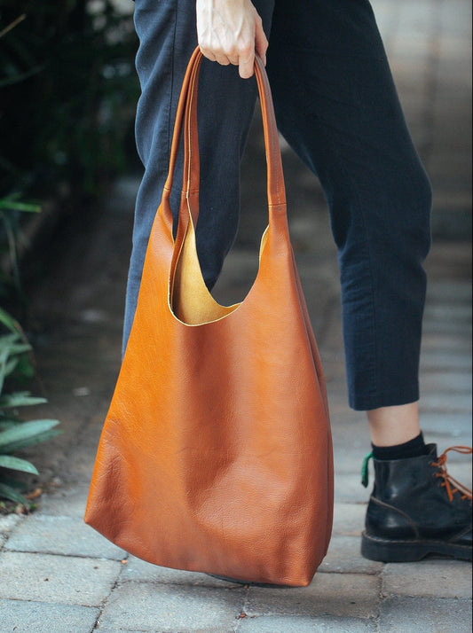 The Real McCaul Leathergoods Handbags Sling Tote Bag - Cowhide Australian Made Australian Owned Slouch Tote Bag Leather Made In Australia 
