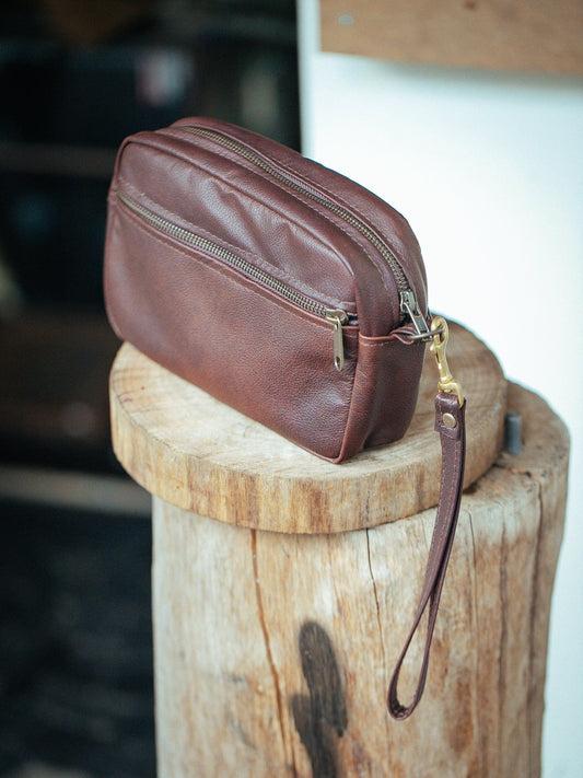 The Real McCaul Leathergoods Kangaroo / Brown Utility Wrist Bag - Kangaroo Australian Made Australian Owned Men's Leather Utility Wrist Strap ManBag- Made In Australia