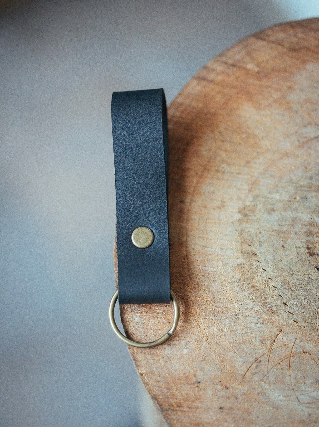 The Real McCaul Leathergoods Keyring Black / Antique Brass Simple Key Loop Australian Made Australian Owned Leather Key Fob Holder Belt Hook Made In Australia