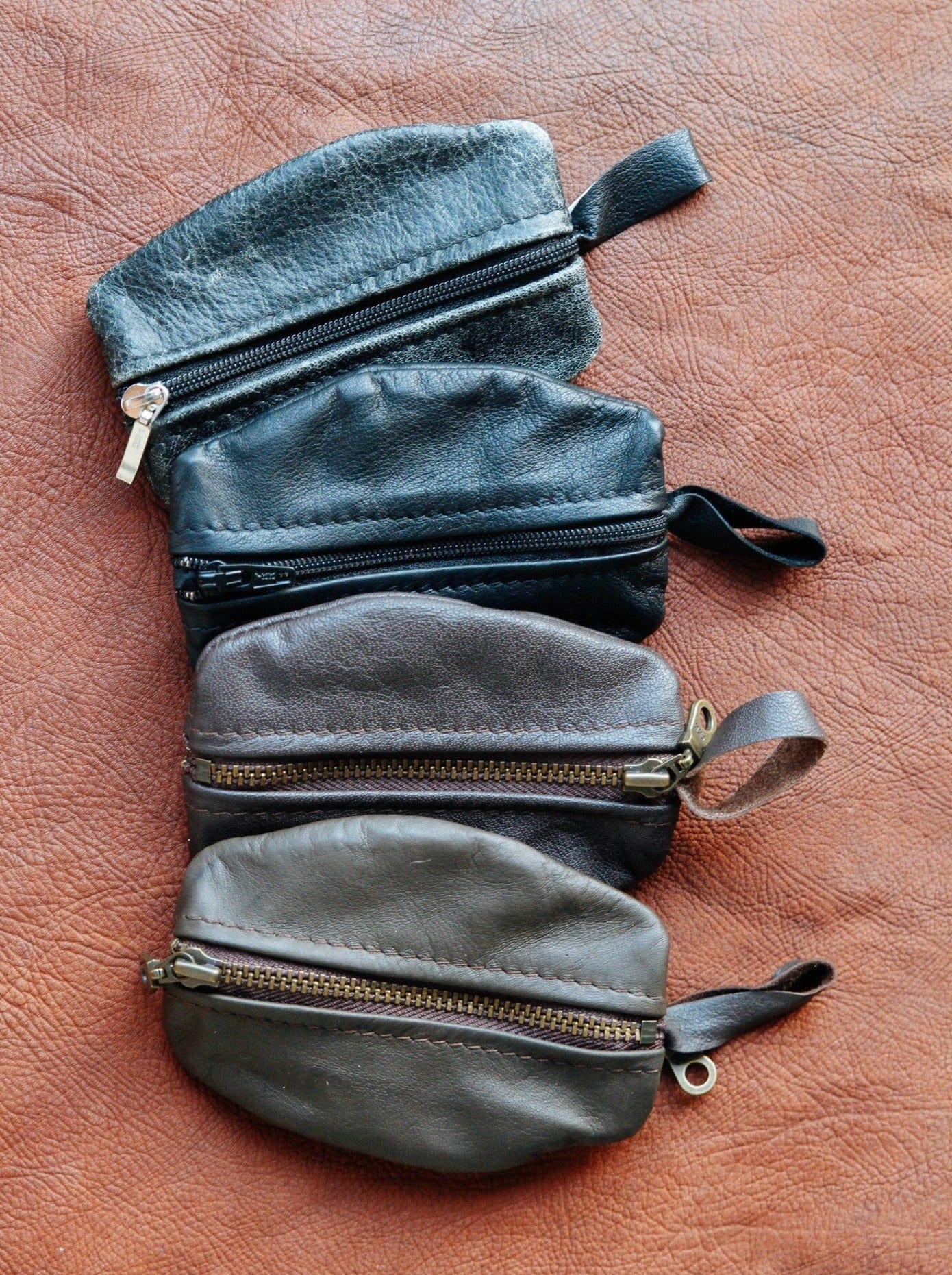The Real McCaul Leathergoods Keyring Black / Brass / Medium Double Sided Key & Coin Pouch - Cowhide Australian Made Australian Owned Double Sided Key & Coin Pouch- MADE IN AUSTRALIA - Genuine Leather