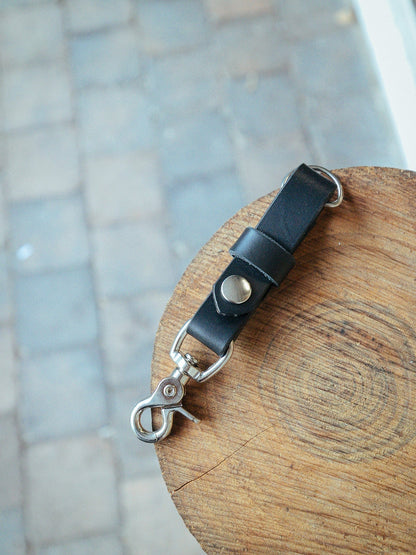 The Real McCaul Leathergoods Keyring Black / Silver Belt Loop Key Chain Fob Australian Made Australian Owned Leather Key Fob Holder Belt Hook Made In Australia