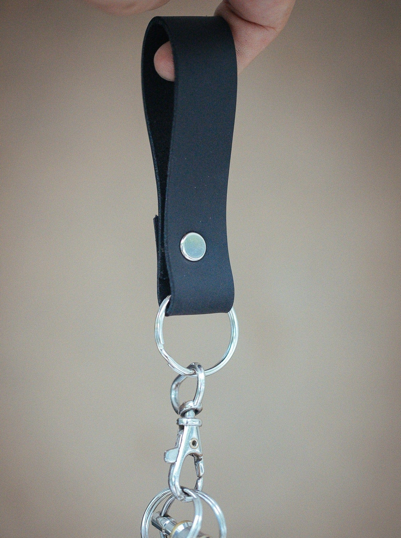 The Real McCaul Leathergoods Keyring Black / Silver Simple Key Loop Australian Made Australian Owned Leather Key Fob Holder Belt Hook Made In Australia