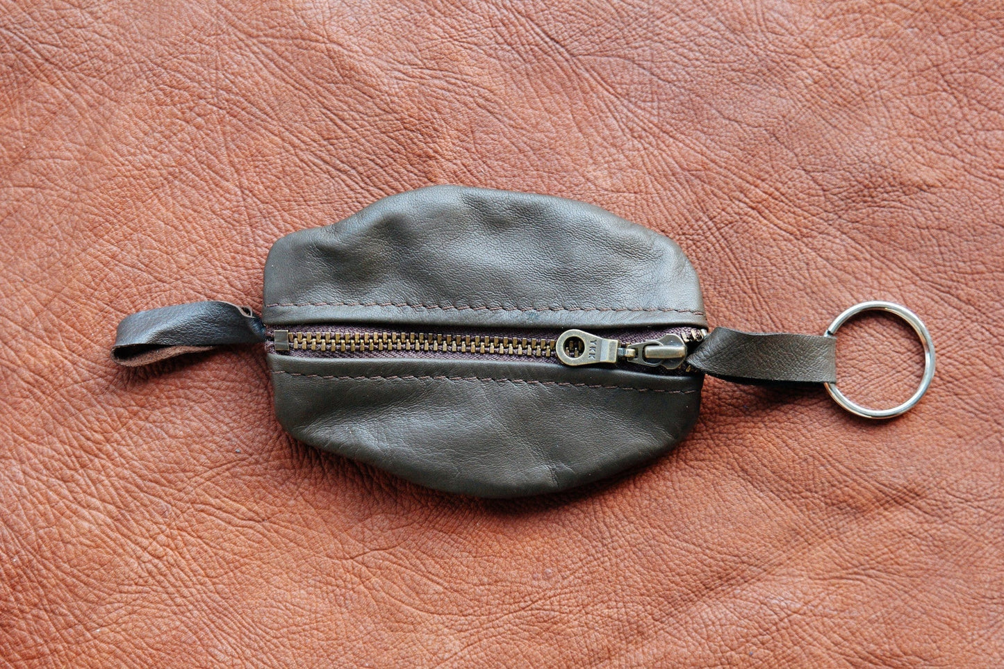 The Real McCaul Leathergoods Keyring Dark Brown / Brass / Medium Double Sided Key & Coin Pouch - Cowhide Australian Made Australian Owned Double Sided Key & Coin Pouch- MADE IN AUSTRALIA - Genuine Leather