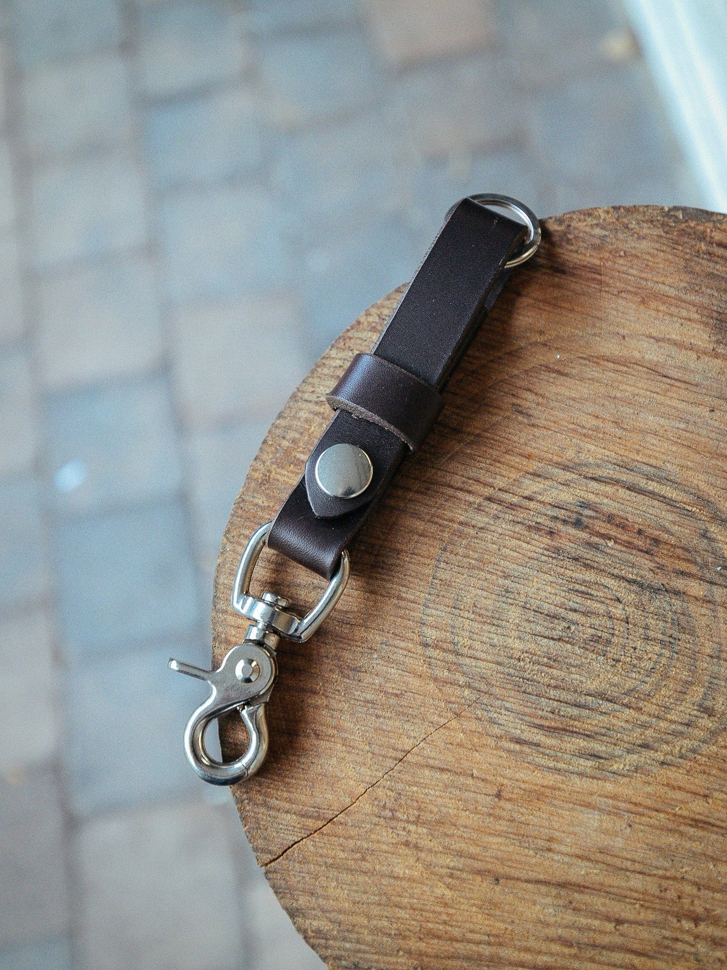 The Real McCaul Leathergoods Keyring Dark Brown / Silver Belt Loop Key Chain Fob Australian Made Australian Owned Leather Key Fob Holder Belt Hook Made In Australia