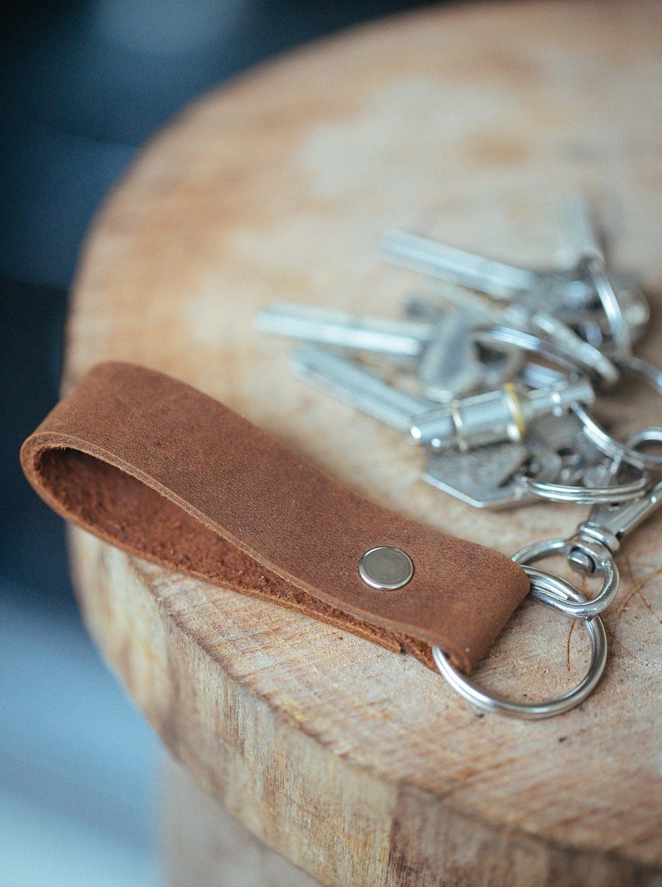 The Real McCaul Leathergoods Keyring Vintage Brown / Silver Simple Key Loop Australian Made Australian Owned Leather Key Fob Holder Belt Hook Made In Australia