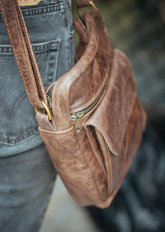 The Real McCaul Leathergoods Manbag Sydney Crossbody Satchel Australian Made Australian Owned Sydney Manbag Leather- Made In Australia- YKK Zips