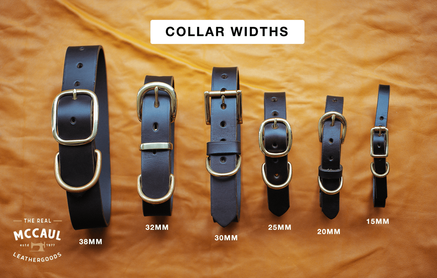 The Real McCaul Leathergoods Personalised Dog Collar 38mm Wide - Black Australian Made Australian Owned Leather Dog Collar with Brass Fittings- Australian Made