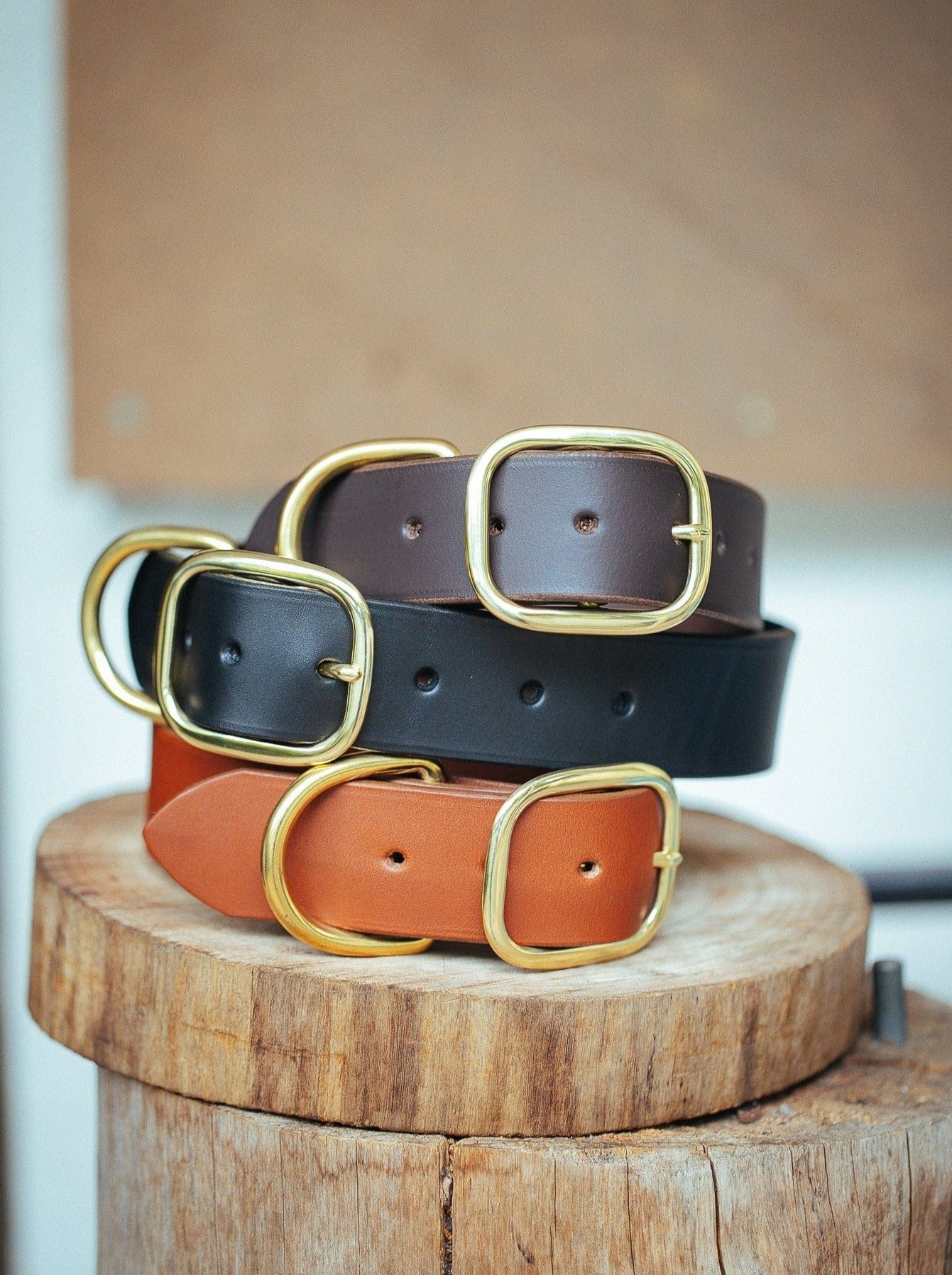 The Real McCaul Leathergoods Personalised Dog Collar 38mm Wide - Cognac Australian Made Australian Owned Leather Dog Collar with Brass Fittings- Australian Made