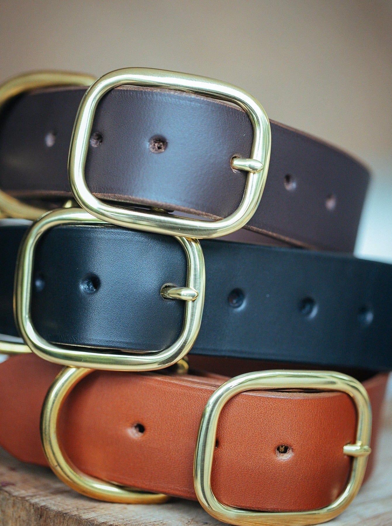 The Real McCaul Leathergoods Personalised Dog Collar 38mm Wide - Cognac Australian Made Australian Owned Leather Dog Collar with Brass Fittings- Australian Made