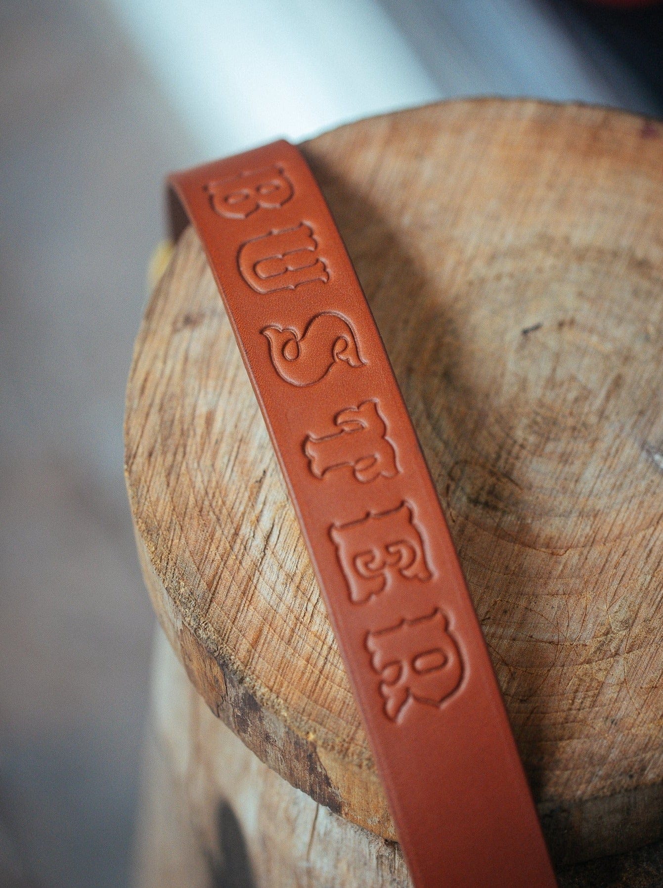 The Real McCaul Leathergoods Personalised Dog Collar 38mm Wide - Tan Australian Made Australian Owned Leather Dog Collar with Brass Fittings- Australian Made