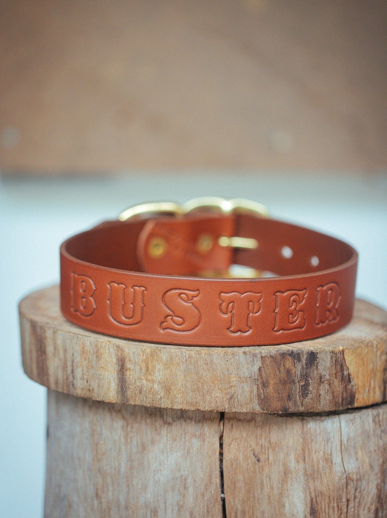 The Real McCaul Leathergoods Personalised Dog Collar 38mm Wide - Tan Australian Made Australian Owned Leather Dog Collar with Brass Fittings- Australian Made