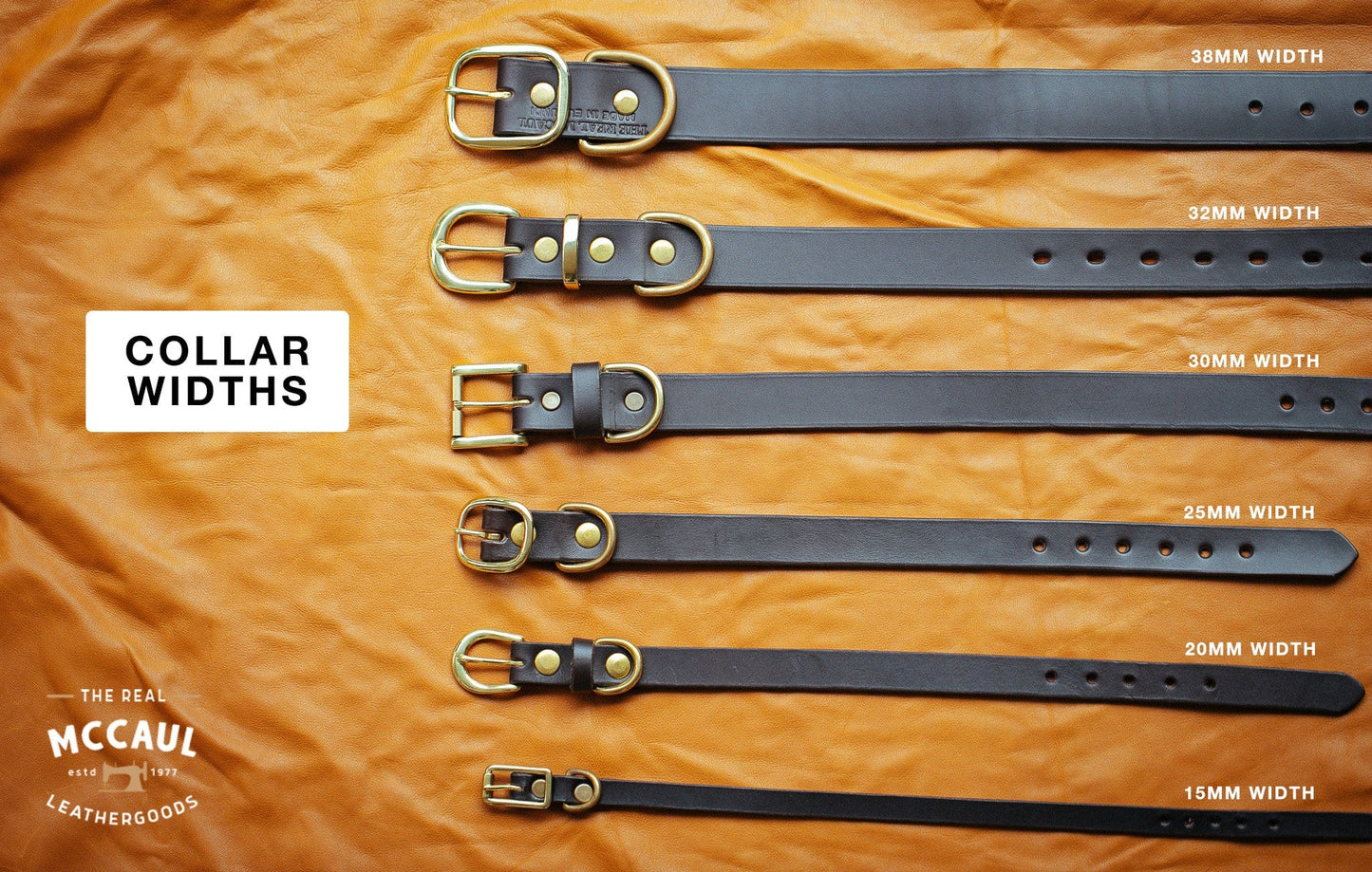 The Real McCaul Leathergoods Pet Collars & Harnesses Classic Dog Collar - 20mm - Black Australian Made Australian Owned Leather Dog Collar with Brass Fittings- Australian Made
