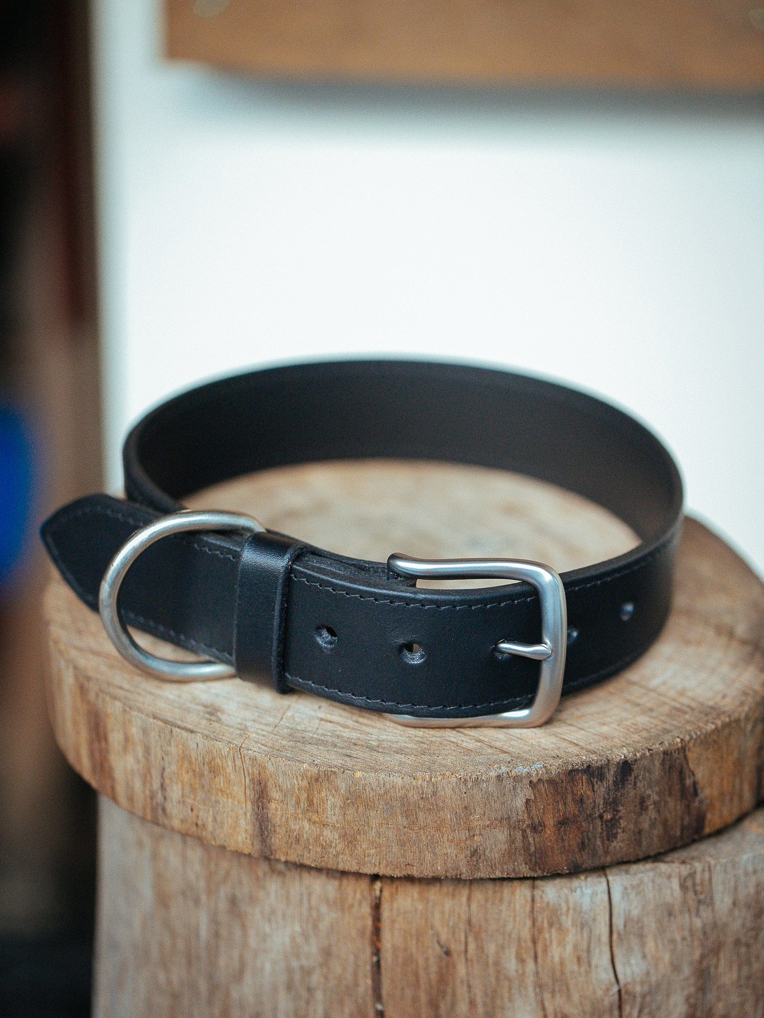 The Real McCaul Leathergoods Pet Collars & Harnesses Classic Dog Collar - Stitched - 38mm - Black Australian Made Australian Owned Leather Dog Collar with Brass Fittings- Australian Made