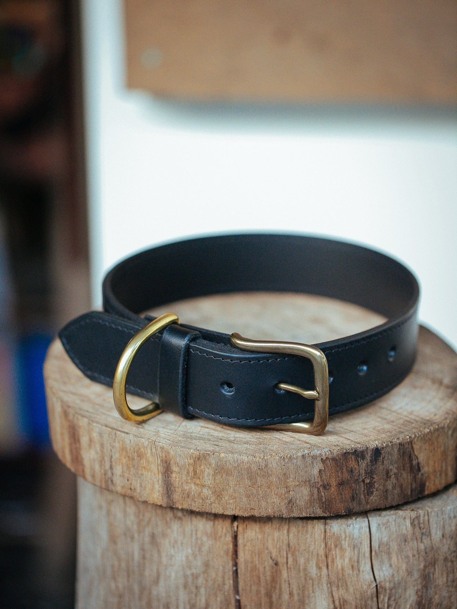 The Real McCaul Leathergoods Pet Collars & Harnesses Classic Dog Collar - Stitched - 38mm - Black Australian Made Australian Owned Leather Dog Collar with Brass Fittings- Australian Made