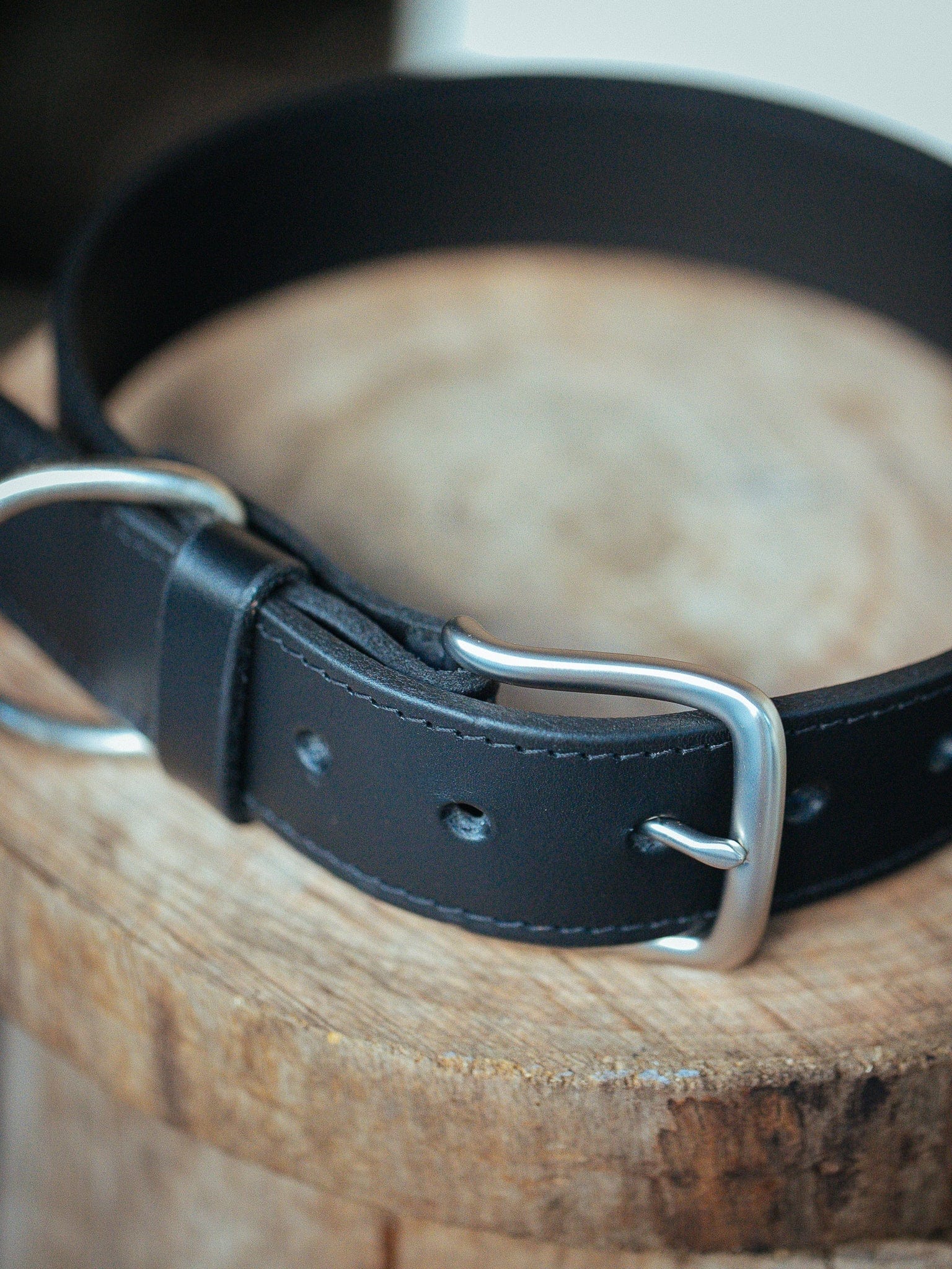 The Real McCaul Leathergoods Pet Collars & Harnesses Classic Dog Collar - Stitched - 38mm - Black Australian Made Australian Owned Leather Dog Collar with Brass Fittings- Australian Made