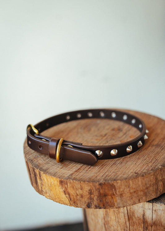 The Real McCaul Leathergoods Pet Collars & Harnesses Classic Studded Dog Collar - 20mm - Dark Brown Australian Made Australian Owned Leather Dog Collar with Brass Fittings- Australian Made