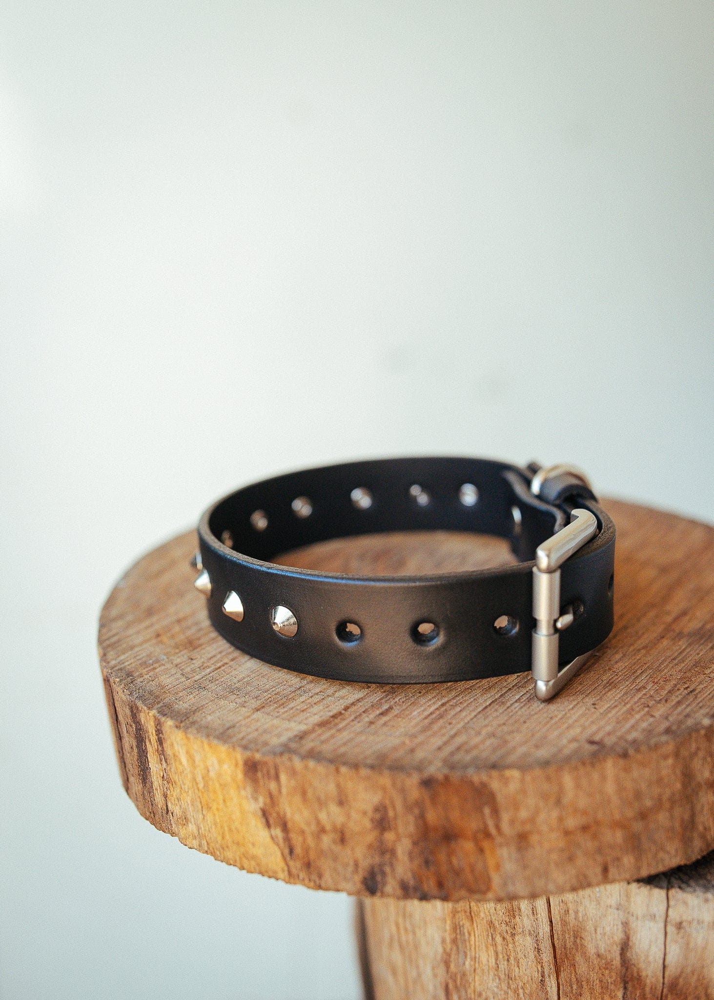 The Real McCaul Leathergoods Pet Collars & Harnesses Classic Studded Dog Collar - 30mm - Black Australian Made Australian Owned Leather Dog Collar with Brass Fittings- Australian Made